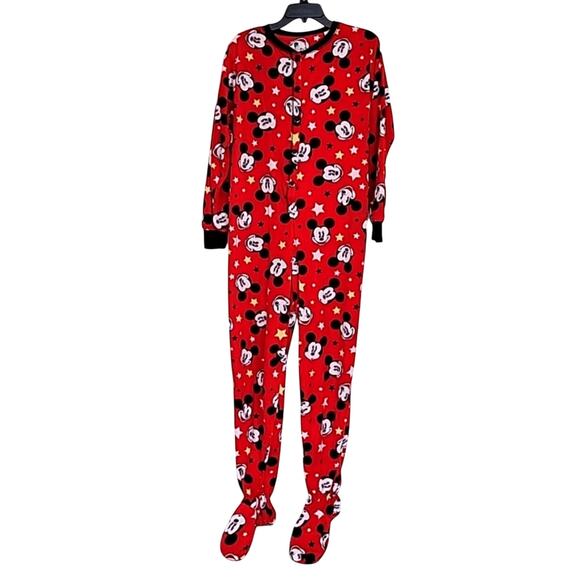 Disney Mickey Mouse Jr. Flannel Fleece Pajama's with Feet Jr.'s Size M (7-9) - Picture 1 of 9